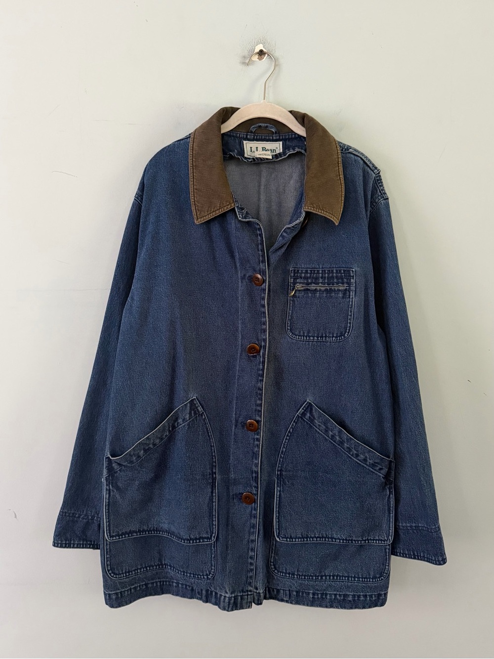 Vintage L.L. Bean Denim Chore Coat Corduroy Collar Barn Jacket